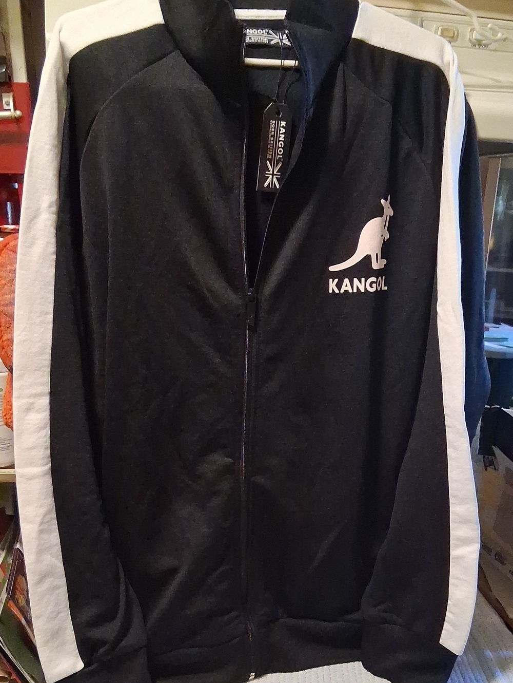 New: KANGOL Black Track Jacket with White Sleeve Stripes Size: XXL